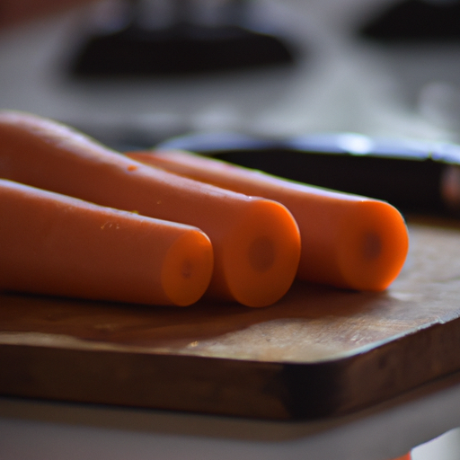 A photo of fresh carrots on a cutting board, ready to be transformed into a delicious shake.