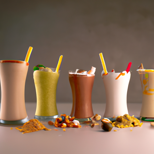 An array of delicious dry fruit shakes in various flavors.