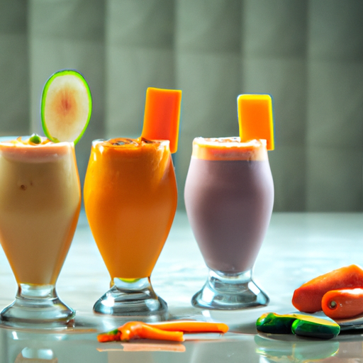 An assortment of carrot shakes with various additional ingredients, showcasing their versatility in flavor and presentation.